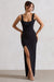 Kate | Black Square Neck Maxi Dress with Plunge Back and Side Thigh Split - Club L London - AUS