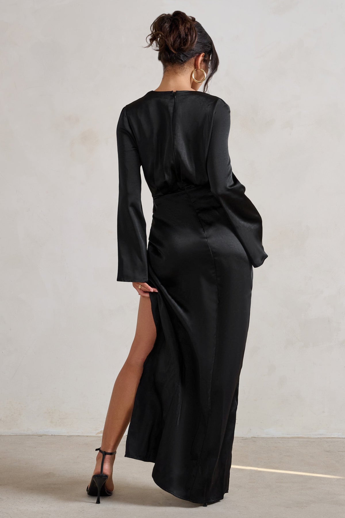 Patricia Black Extreme Plunge Long Sleeve Maxi Dress With Tie Detail Club L London - AUS Patricia Black Extreme Plunge Long Sleeve Maxi Dress With Tie Detail Club L London - AUS