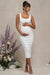 Lisbon | White Maternity Square Neck Ruched Midi Dress - Club L London - AUS