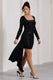 Crimson Cut | Black Velvet Floral Long-Sleeved Ruffled Bodycon Mini Dress - Club L London - AUS