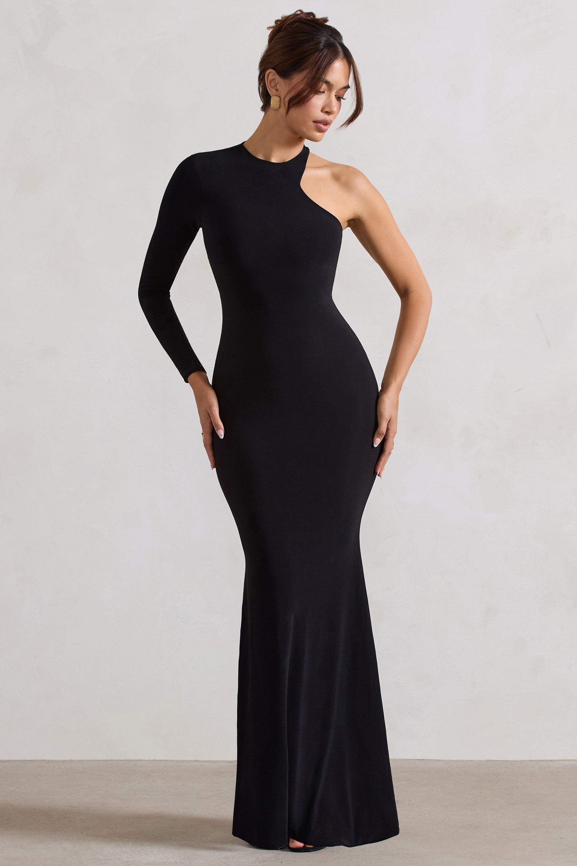 Tyra | Black Asymmetric Neck Cut Out Maxi Dress With Open Back Detail - Club L London - AUS