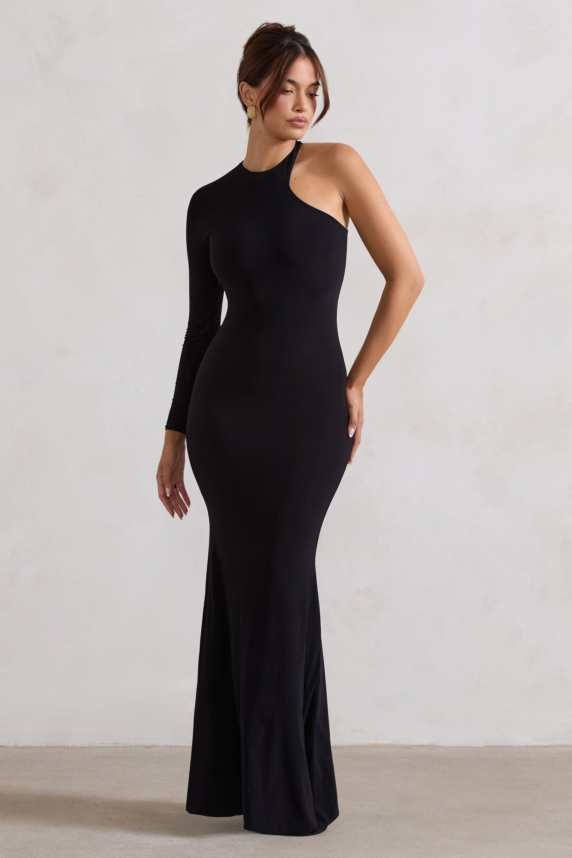 Tyra | Black Asymmetric Neck Cut Out Maxi Dress With Open Back Detail - Club L London - AUS