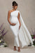 Amaryllis | White Maternity One Shoulder Maxi Dress with Cape Sleeve - Club L London - AUS
