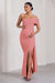 Real Love | Blush pink Bardot Split Maternity Maxi Dress With Drape Detail