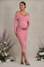 Davina | Blush Pink Ruched Twist Bardot Long-Sleeve Maternity Midi Dress - Club L London - AUS