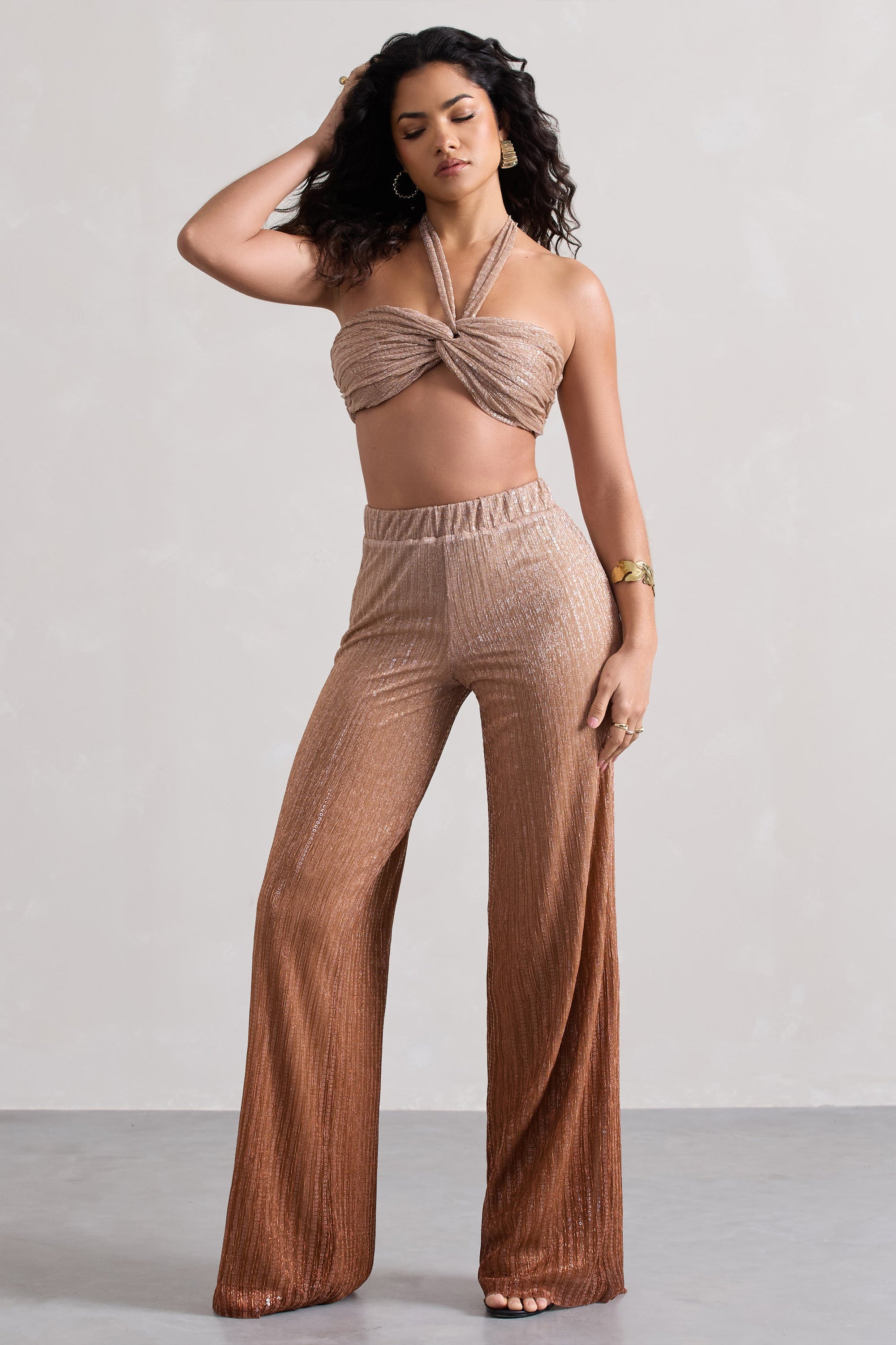 Connection | Gold Metallic Ombre Trousers - Club L London - AUS