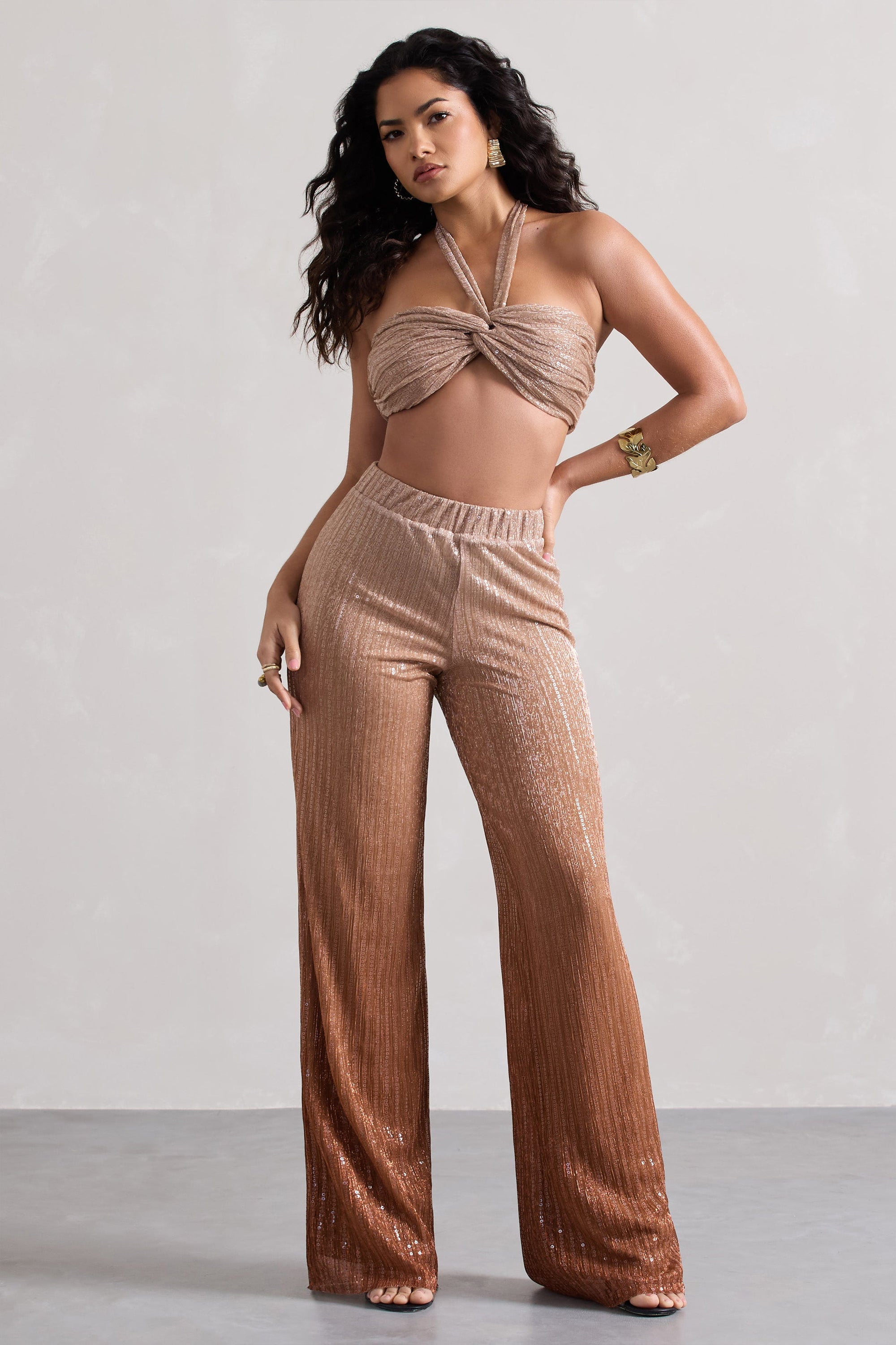 Connection | Gold Metallic Ombre Trousers - Club L London - AUS