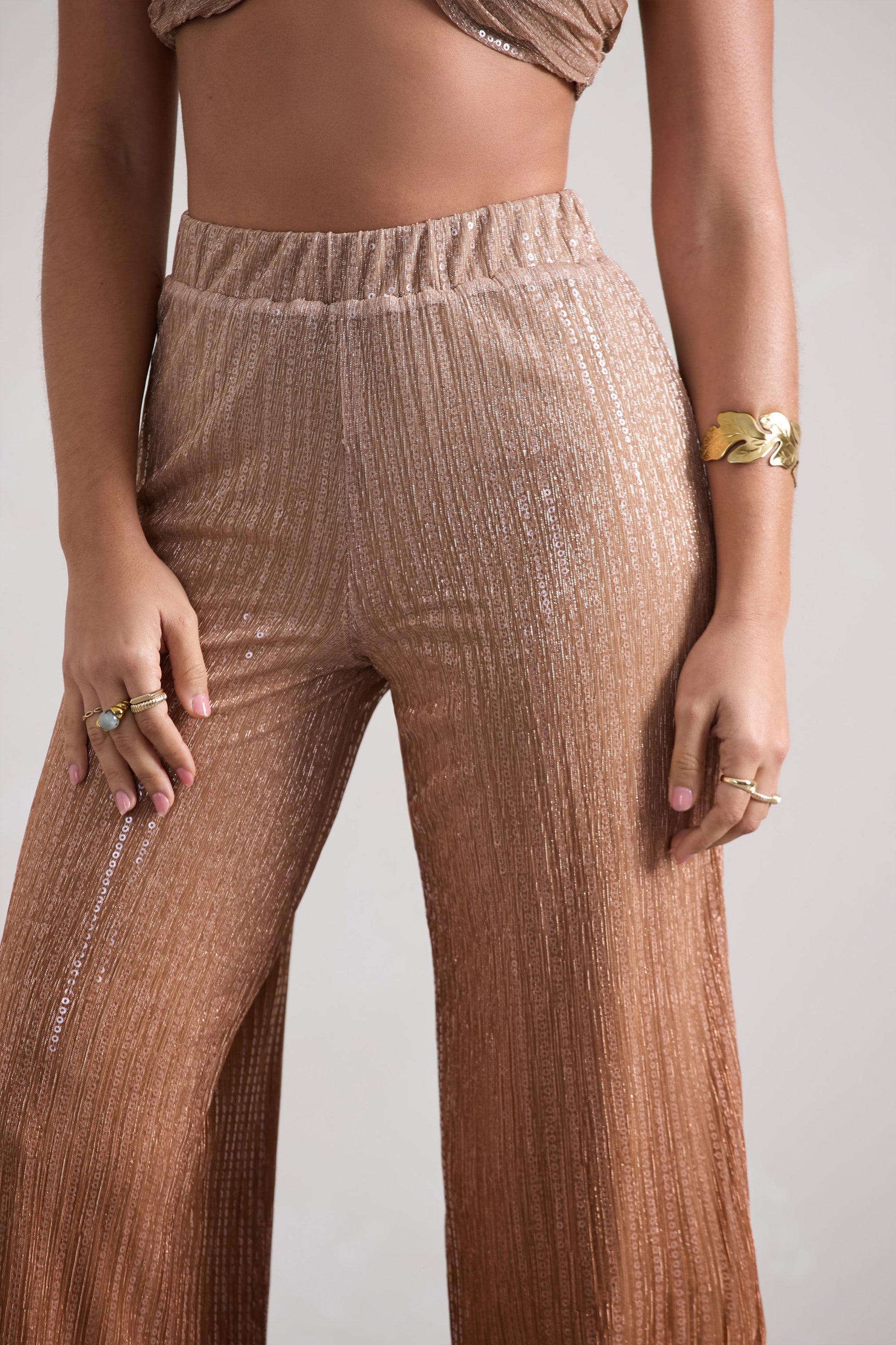 Connection | Gold Metallic Ombre Trousers - Club L London - AUS