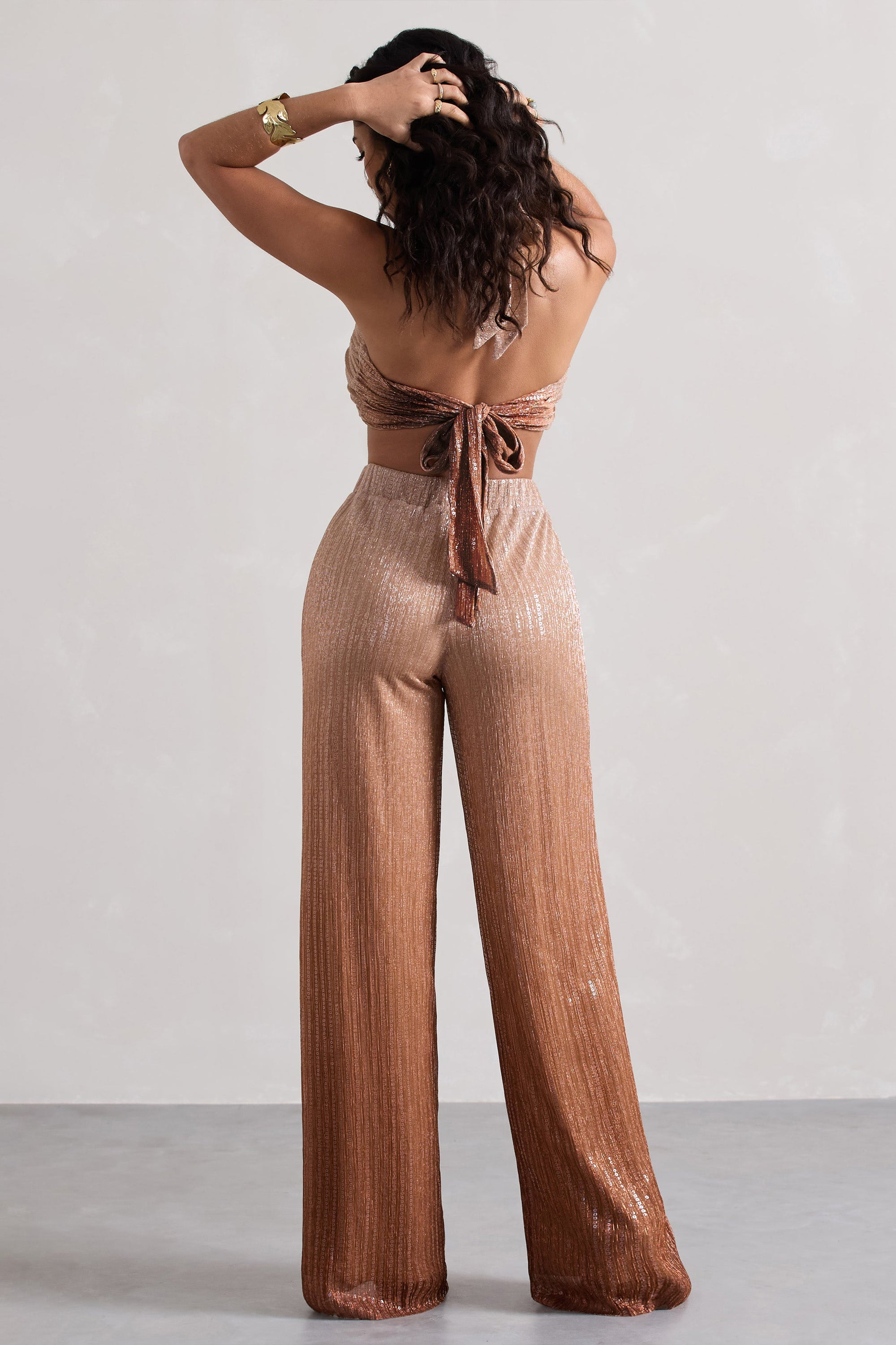 Connection | Gold Metallic Ombre Trousers - Club L London - AUS