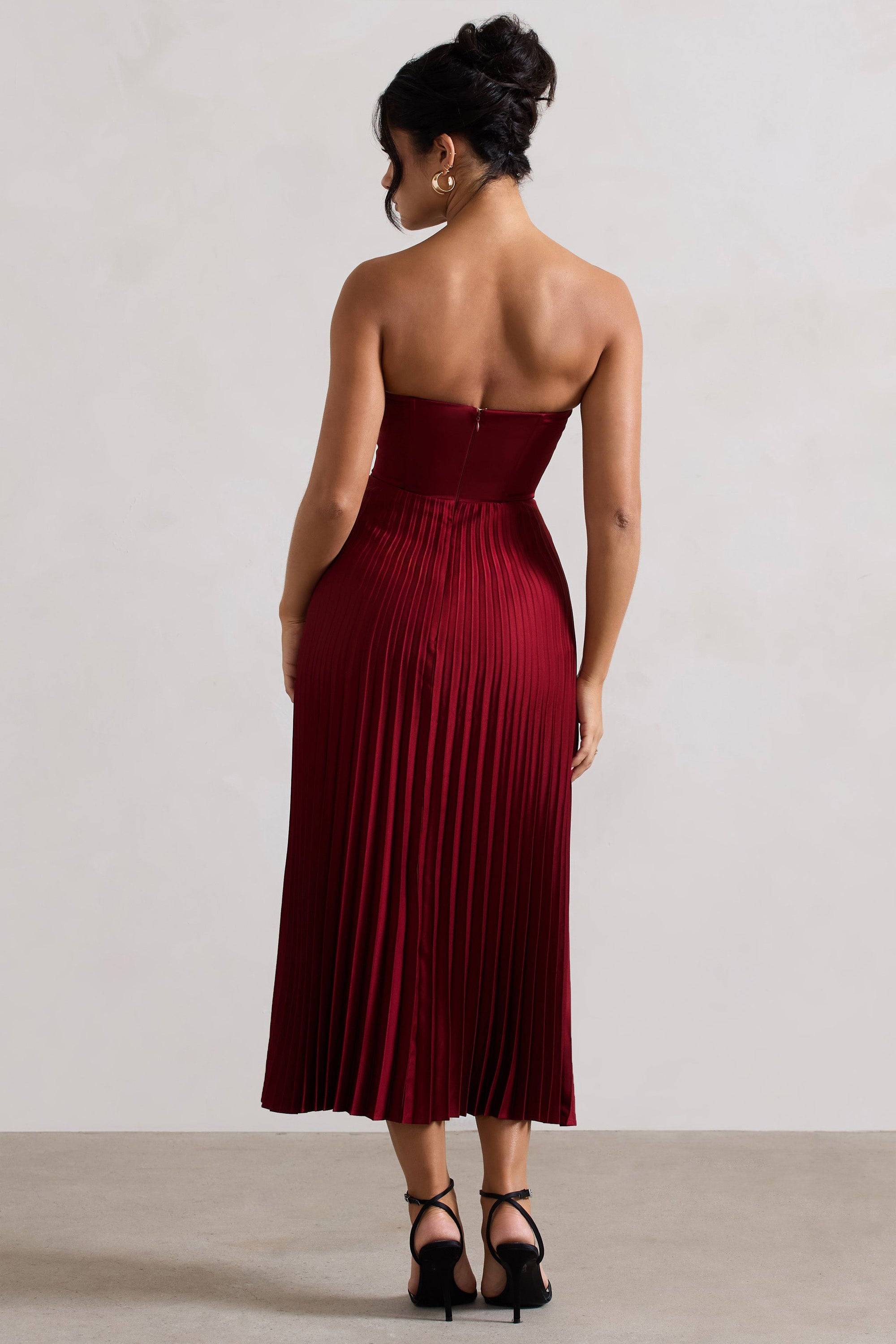 Bordeaux | Berry Satin Corset Style Midi Dress - Club L London - AUS