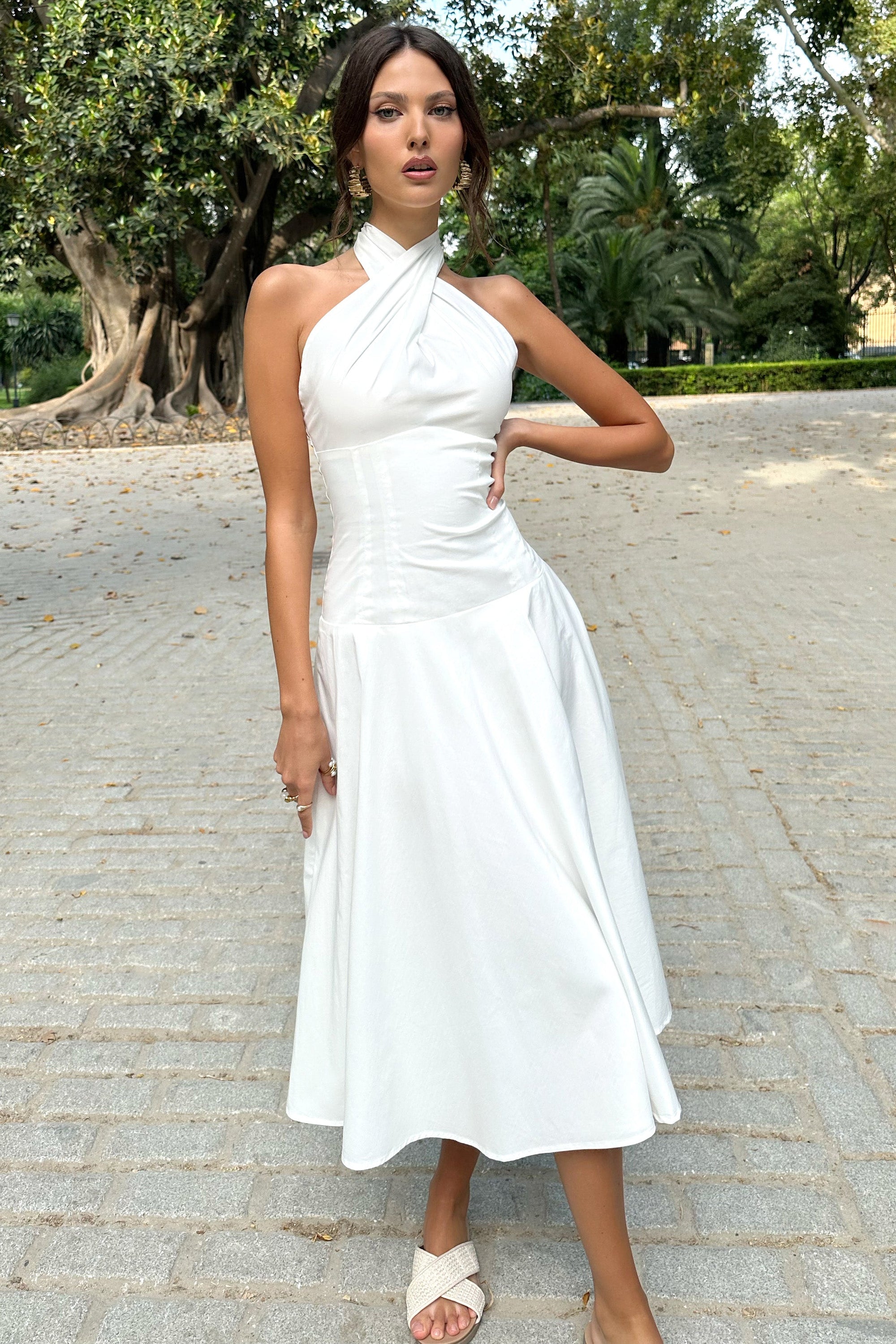 Saint-Malo | White Halter-Neck Midi Dress - Club L London - AUS