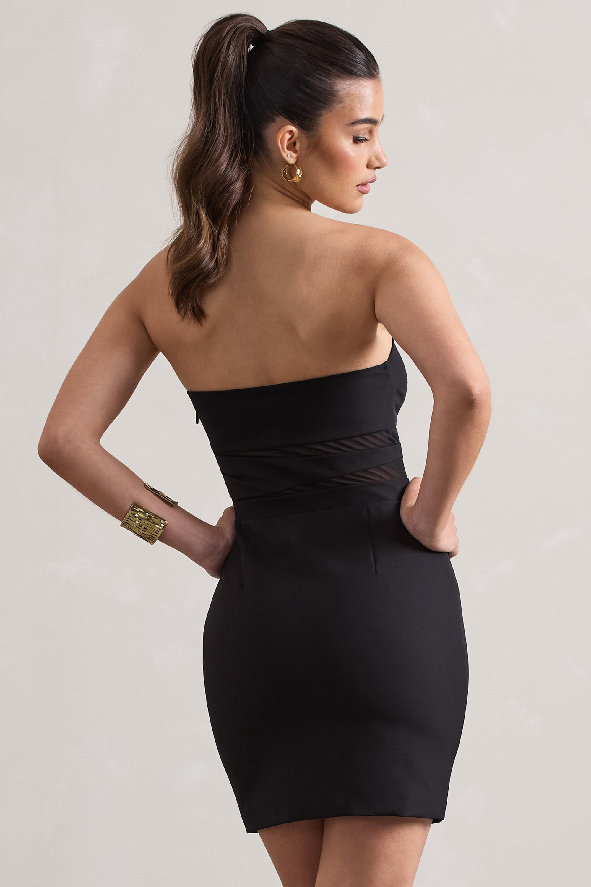 Indie | Black Bodycon Bandeau Mini Dress With Cut-Outs - Club L London - AUS
