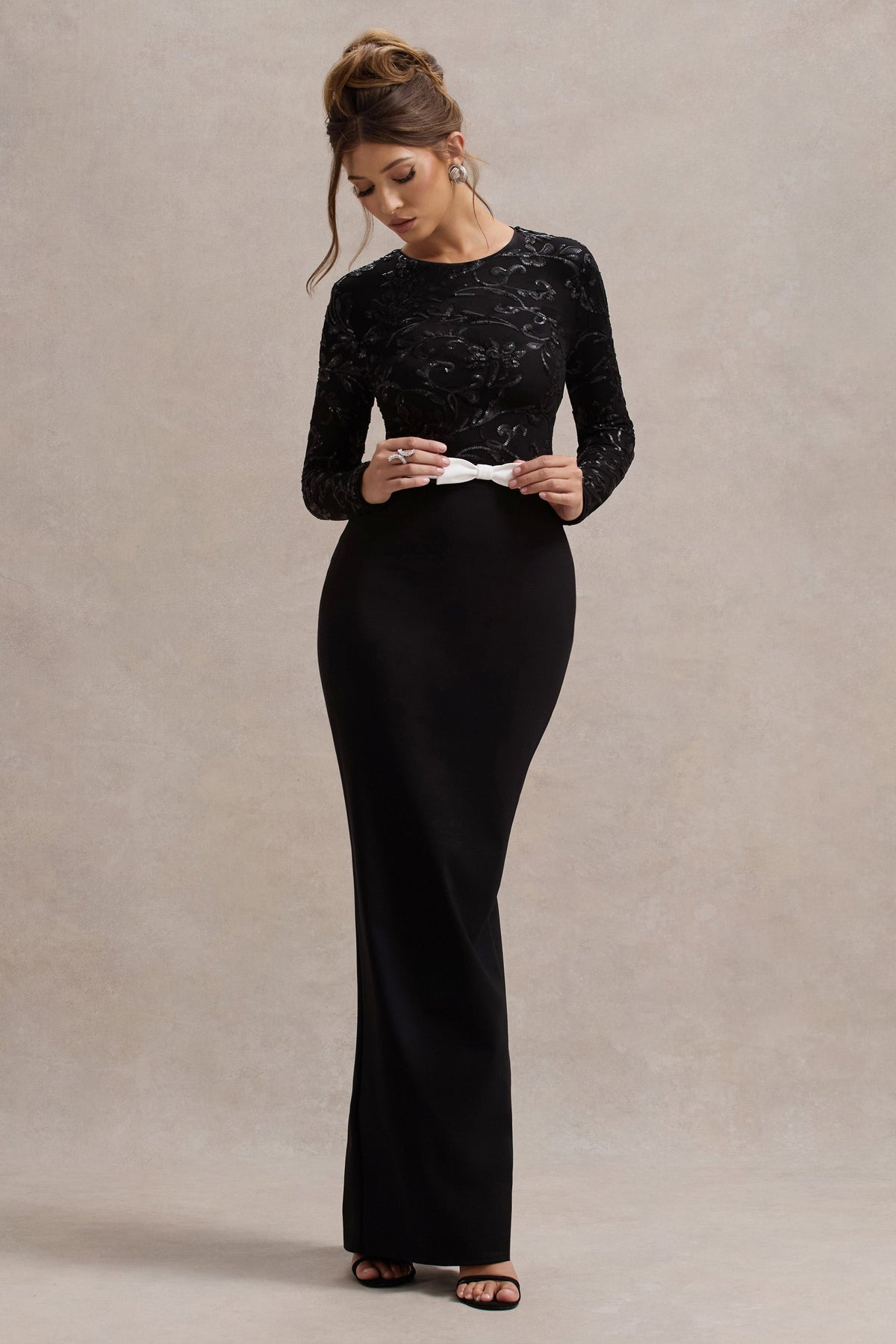 Zenith Black Lace Long-Sleeve Maxi Dress – Club L London