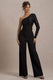 Upgrade | Black Lace Asymmetric Belted Wide-Leg Jumpsuit - Club L London - AUS