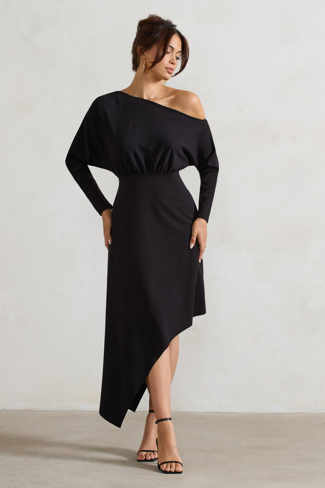 Lori Black Asymmetric Long-Sleeve Maxi Dress – Club L London - AUS