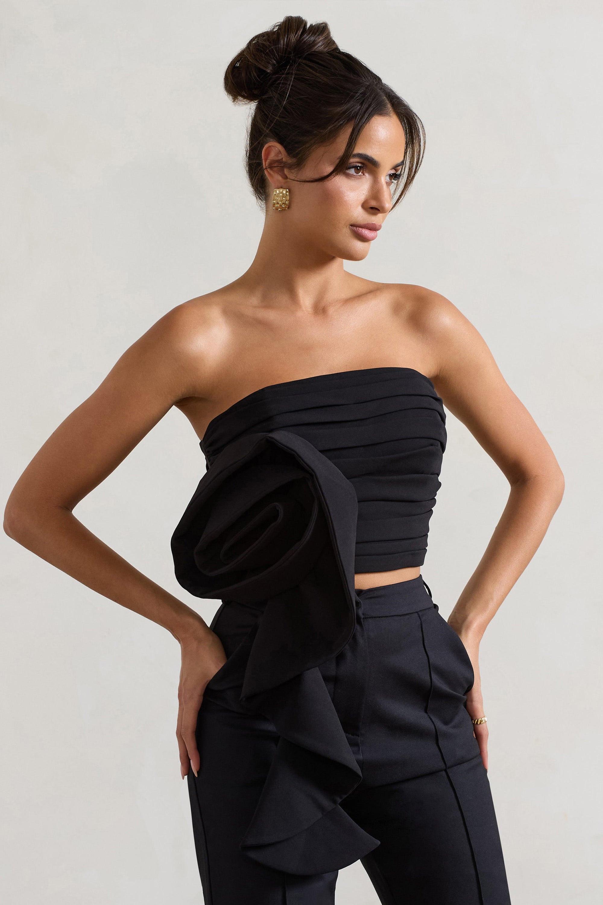Whirlwind | Black Strappy Top With Oversized Ruffle Detail - Club L London - AUS