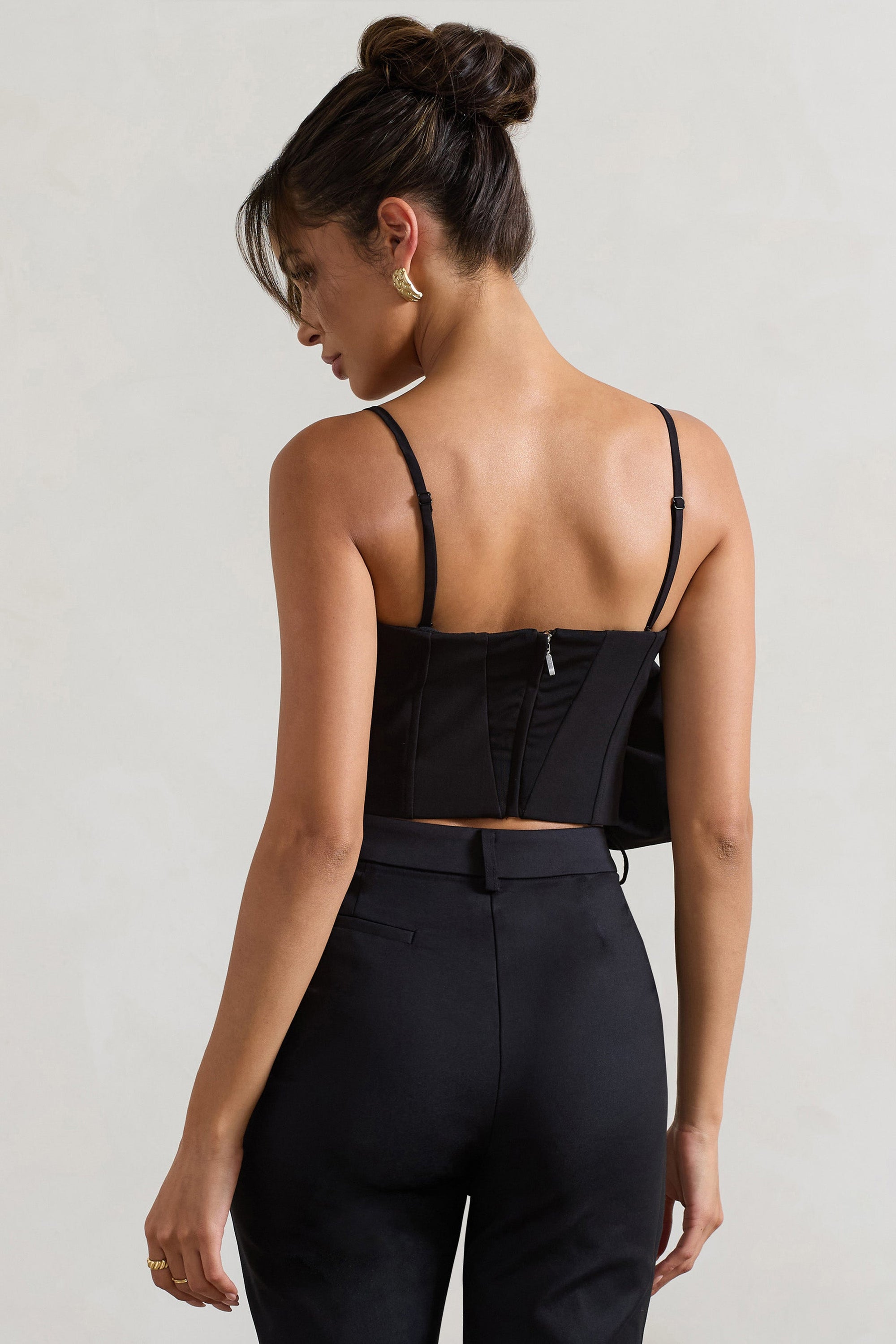 Whirlwind | Black Strappy Top With Oversized Ruffle Detail - Club L London - AUS