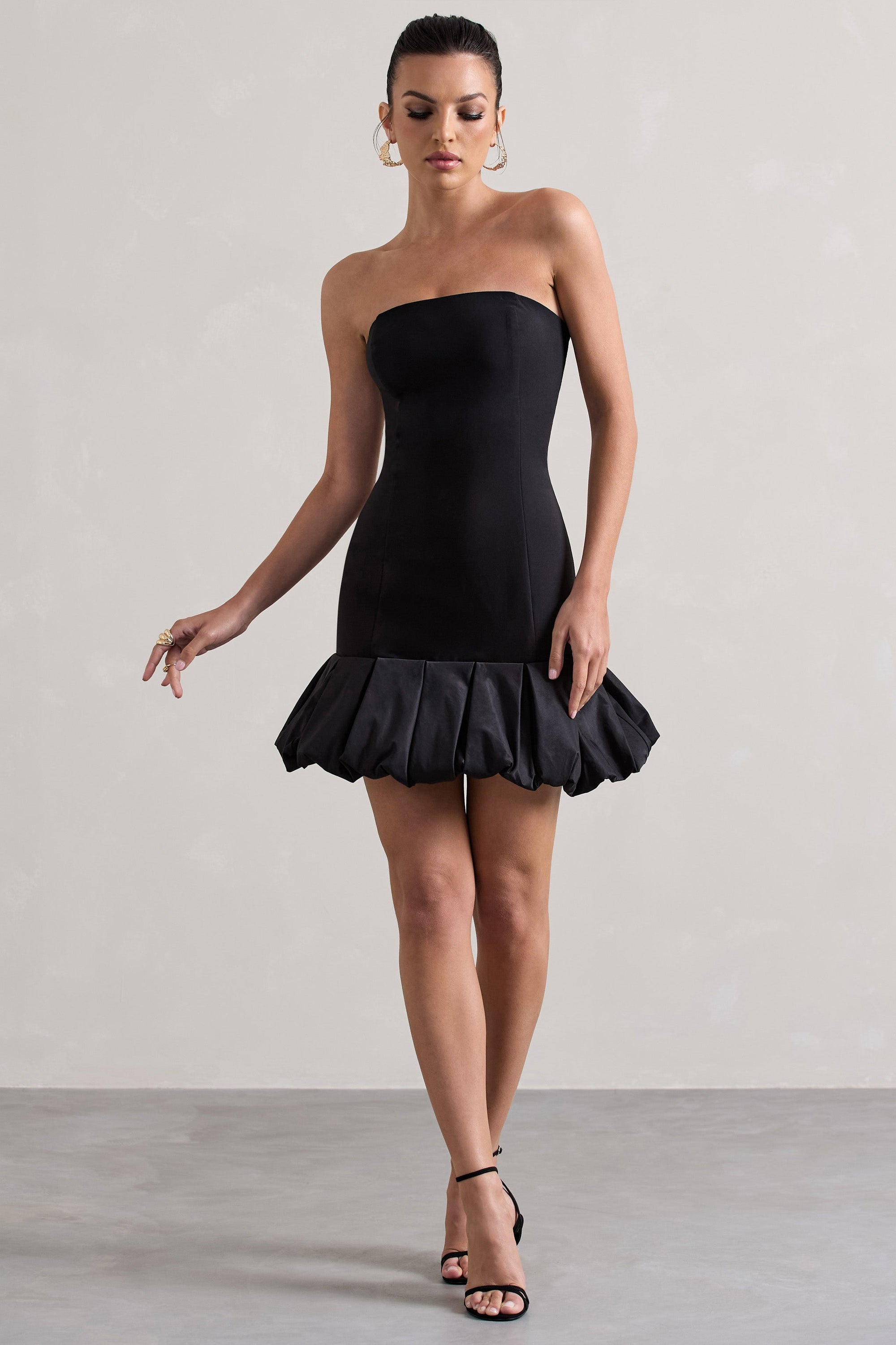 Liscia | Black Bandeau Mini Dress With Ruffle Trim - Club L London - AUS
