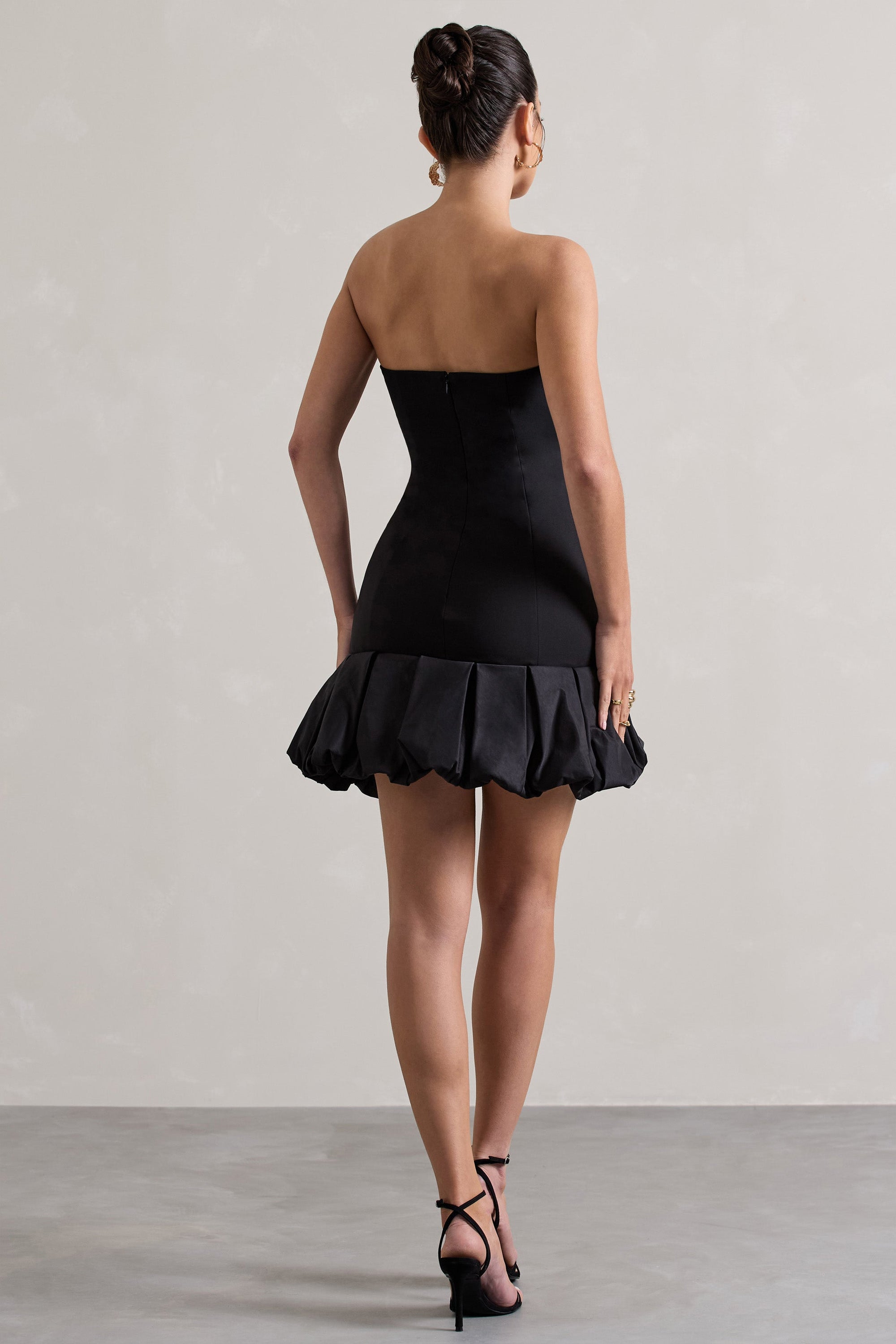 Liscia | Black Bandeau Mini Dress With Ruffle Trim - Club L London - AUS