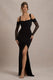Milana | Black Square-Neck Draped Wrap Maxi Dress With Long Sleeves - Club L London - AUS