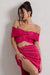 Seara | Hot Pink Plisse Twisted Bardot Crop Top