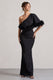 Valor | Black Asymmetric Maxi Dress With Feather Trim - Club L London - AUS