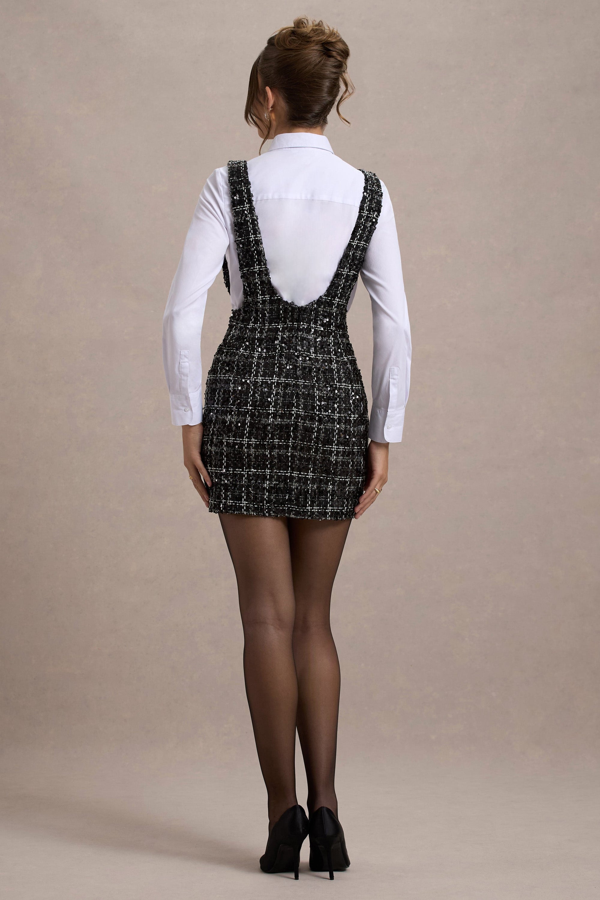Oxford | Black Boucle Sleeveless Pinafore - Club L London - AUS
