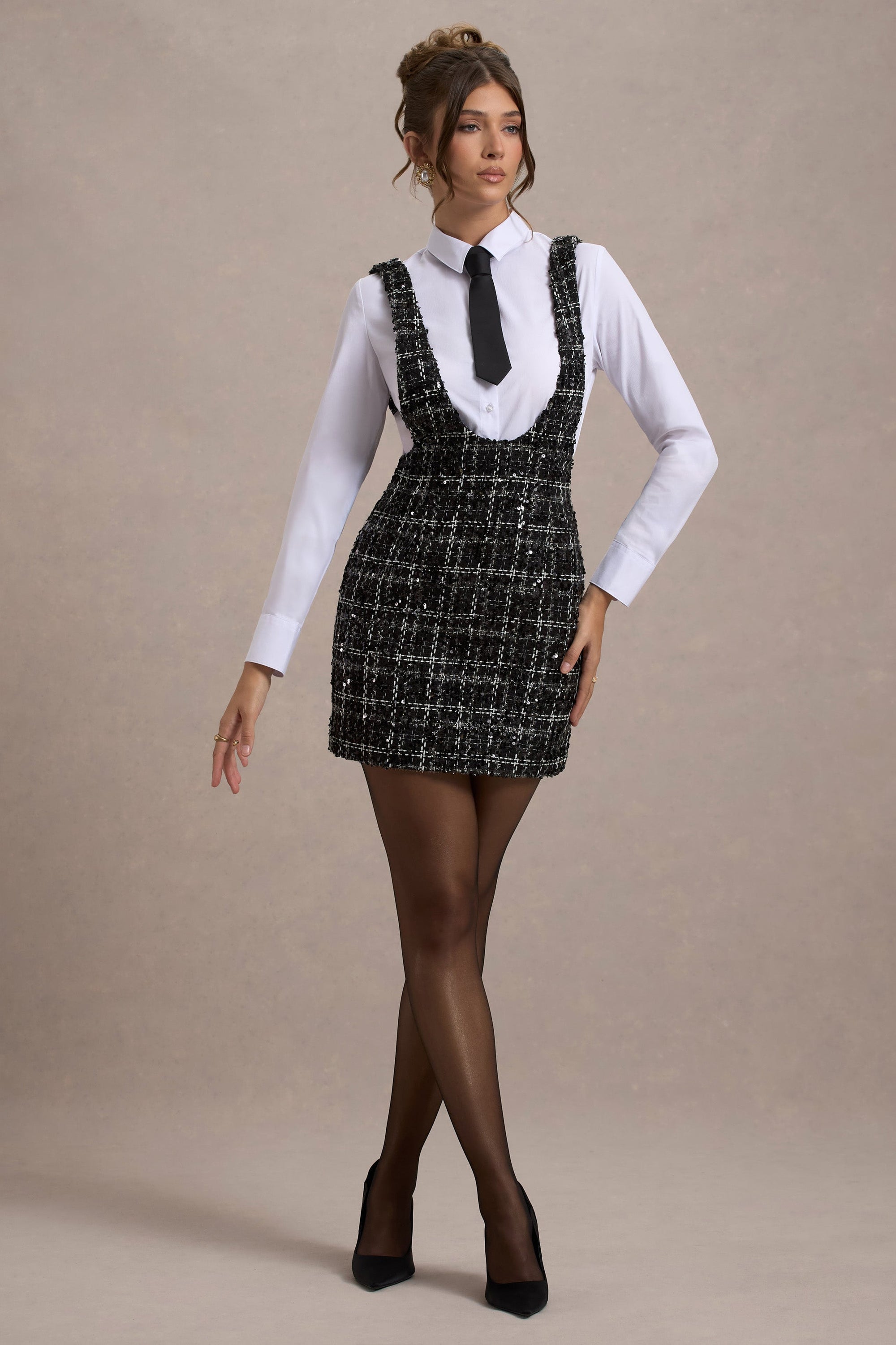 Oxford | Black Boucle Sleeveless Pinafore - Club L London - AUS