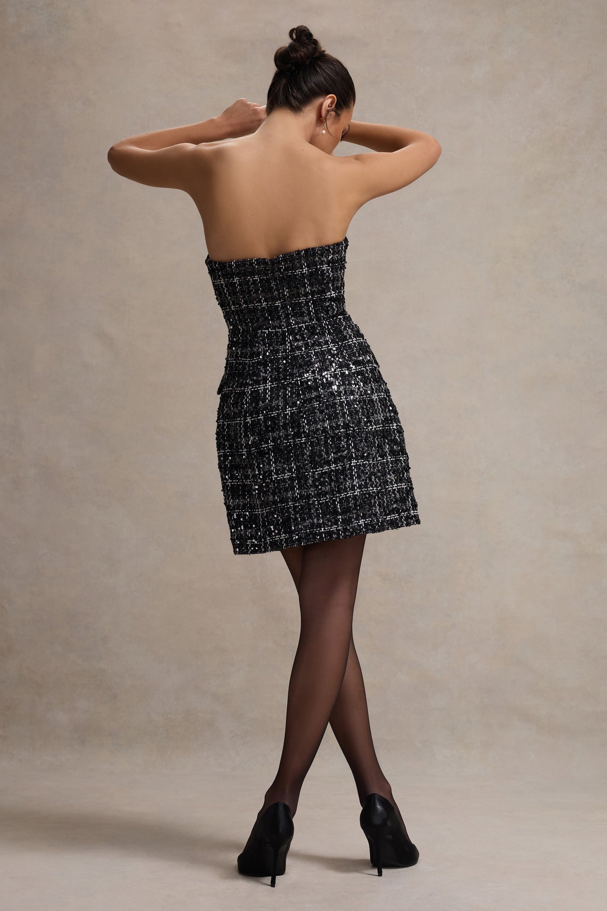 Park Avenue | Black Boucle Strapless Tailored Mini Dress - Club L London - AUS