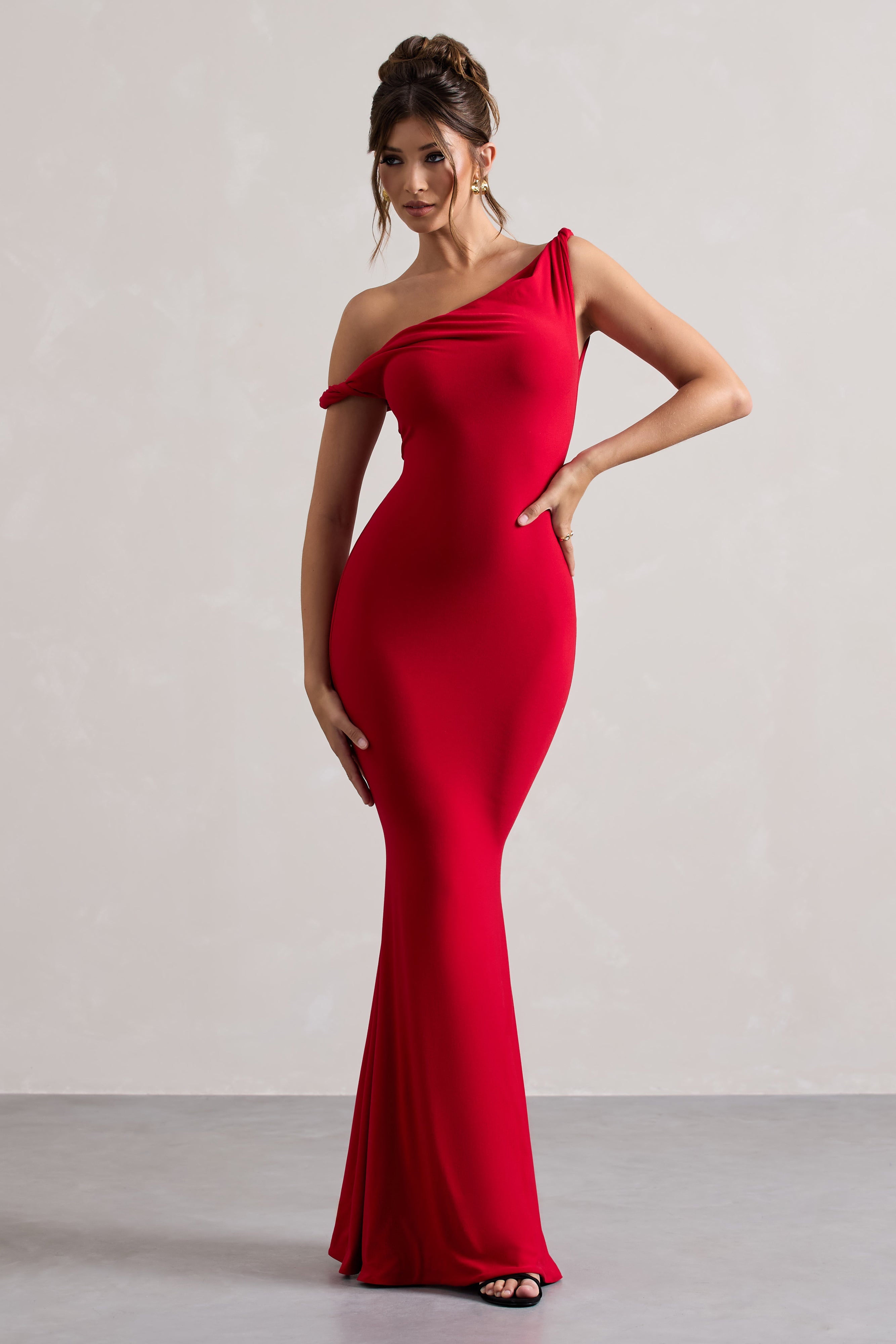 Lita | Red Twisted Asymmetric Maxi Dress – Club L London - AUS
