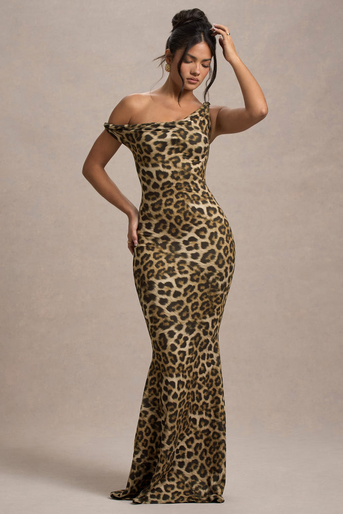 Lita Leopard Print Twisted Asymmetric Maxi Dress – Club L London AUS