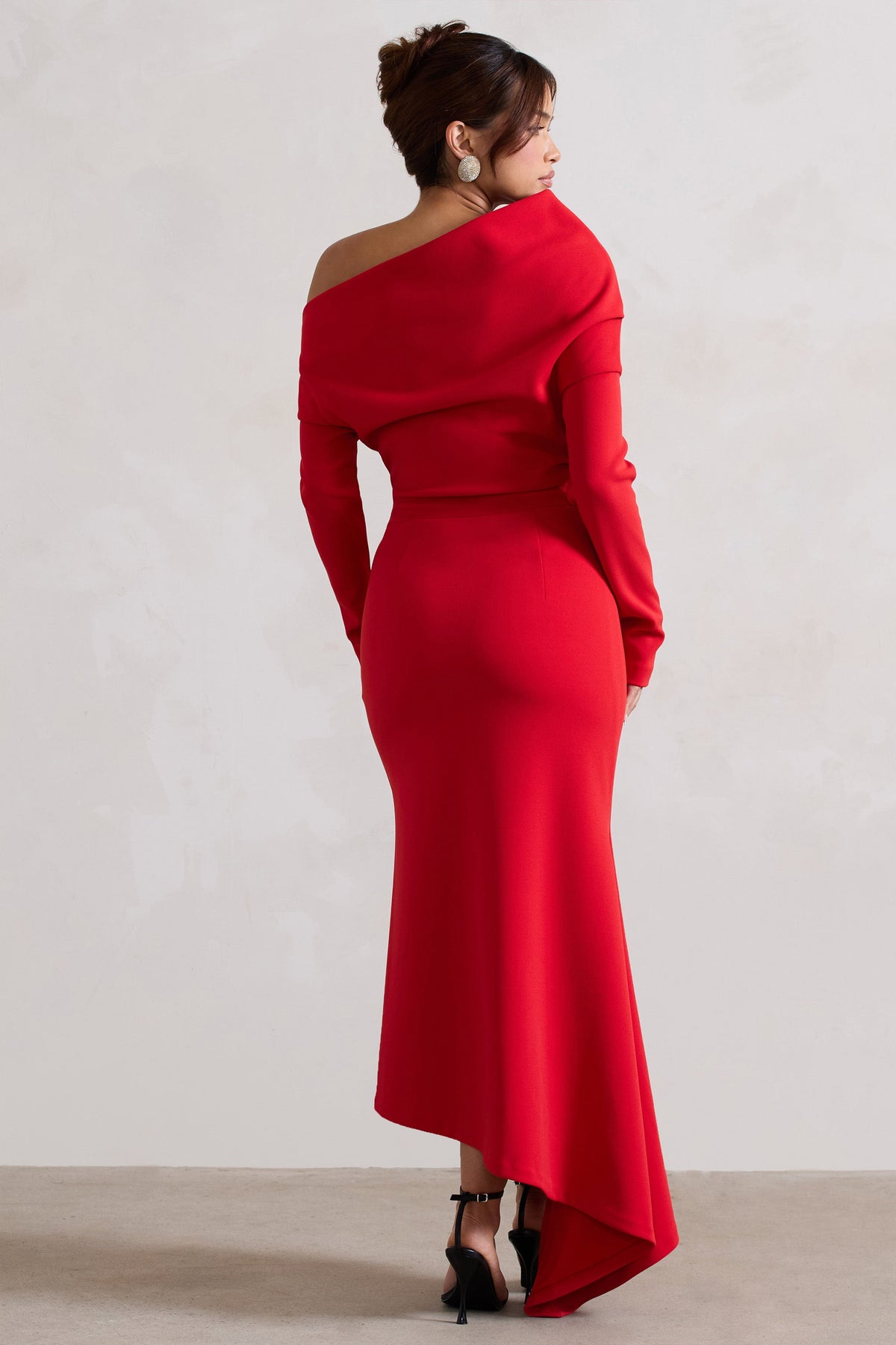 Lou Red One-Shoulder Asymmetric Maxi Dress – Club L London