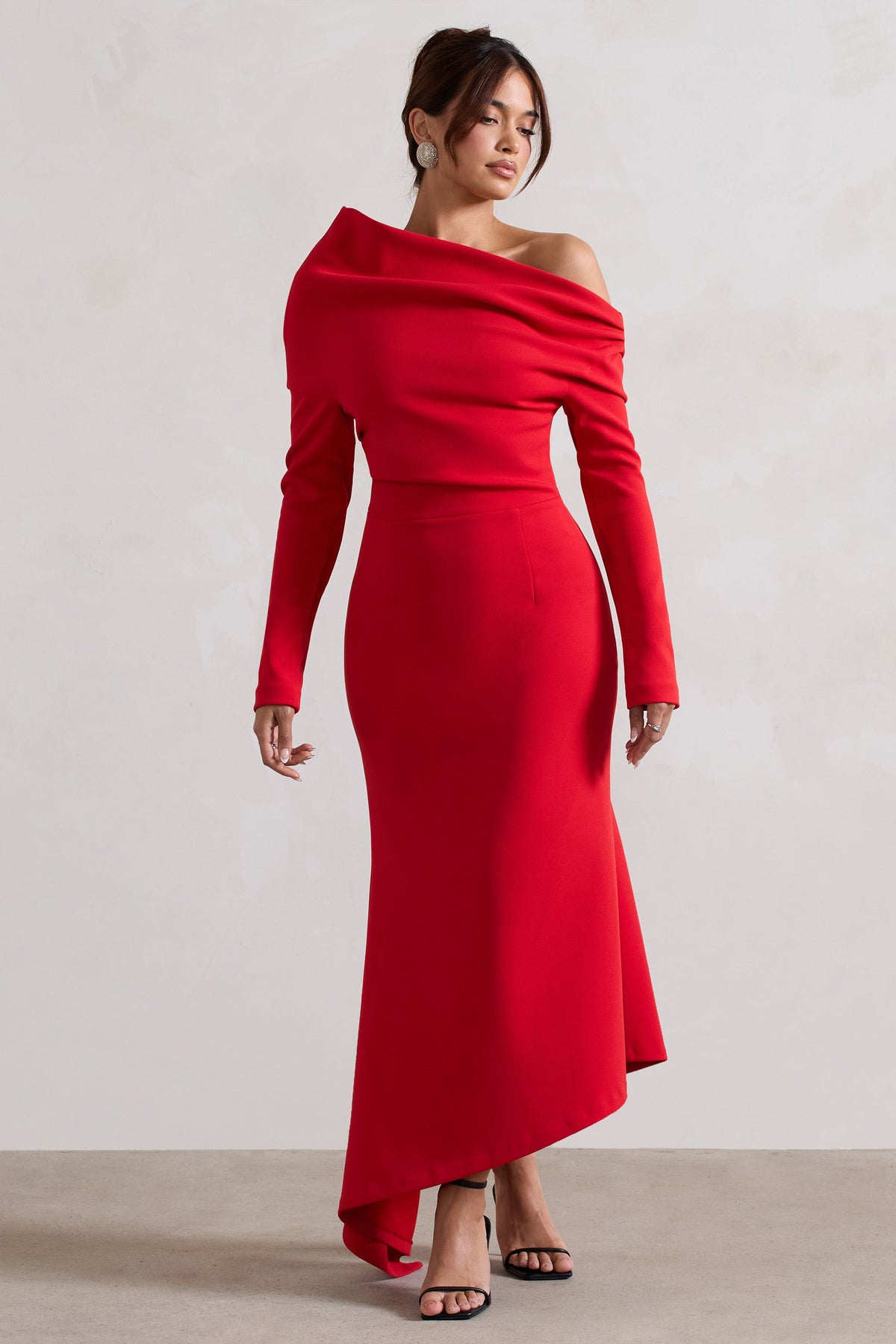 Lou Red One-Shoulder Asymmetric Maxi Dress Club L London - AUS Lou Red One-Shoulder Asymmetric Maxi Dress Club L London - AUS