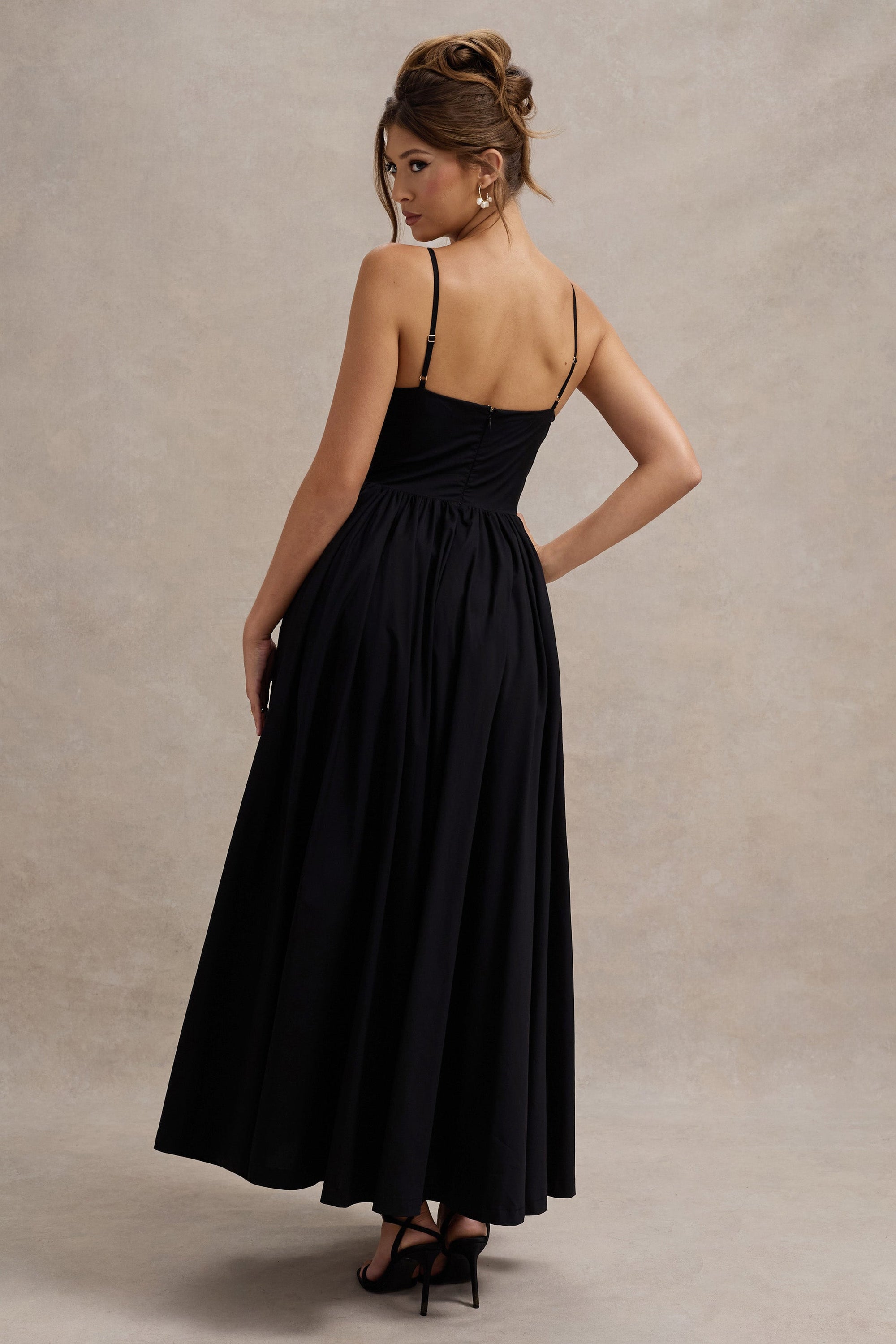 Loved Up | Black Strappy Pleated Maxi Dress With Bows - Club L London - AUS