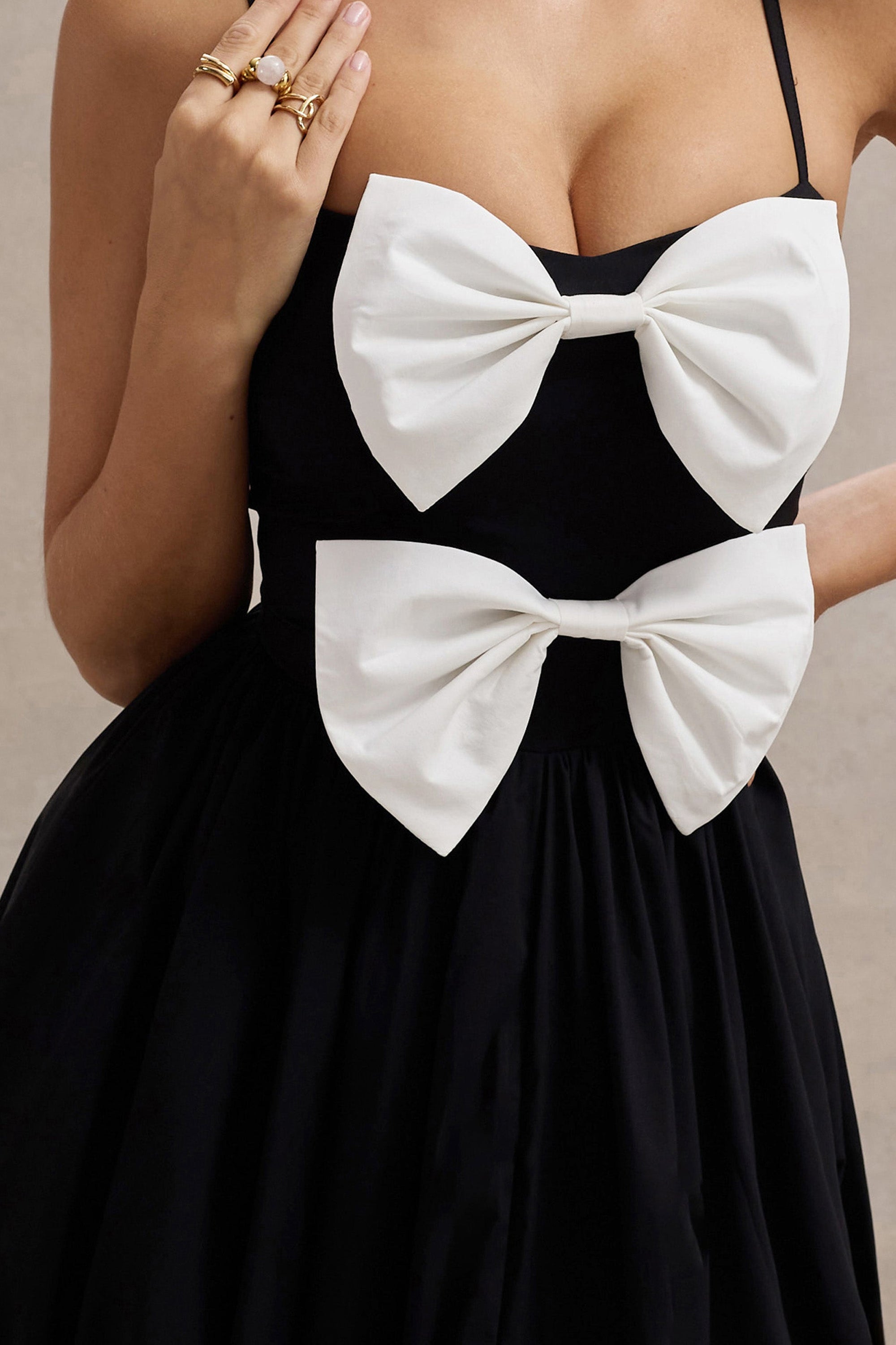 Loved Up | Black Strappy Pleated Maxi Dress With Bows - Club L London - AUS