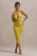 Maciza | Mustard Satin Jacquard Cowl-Neck Midi Dress - Club L London - AUS
