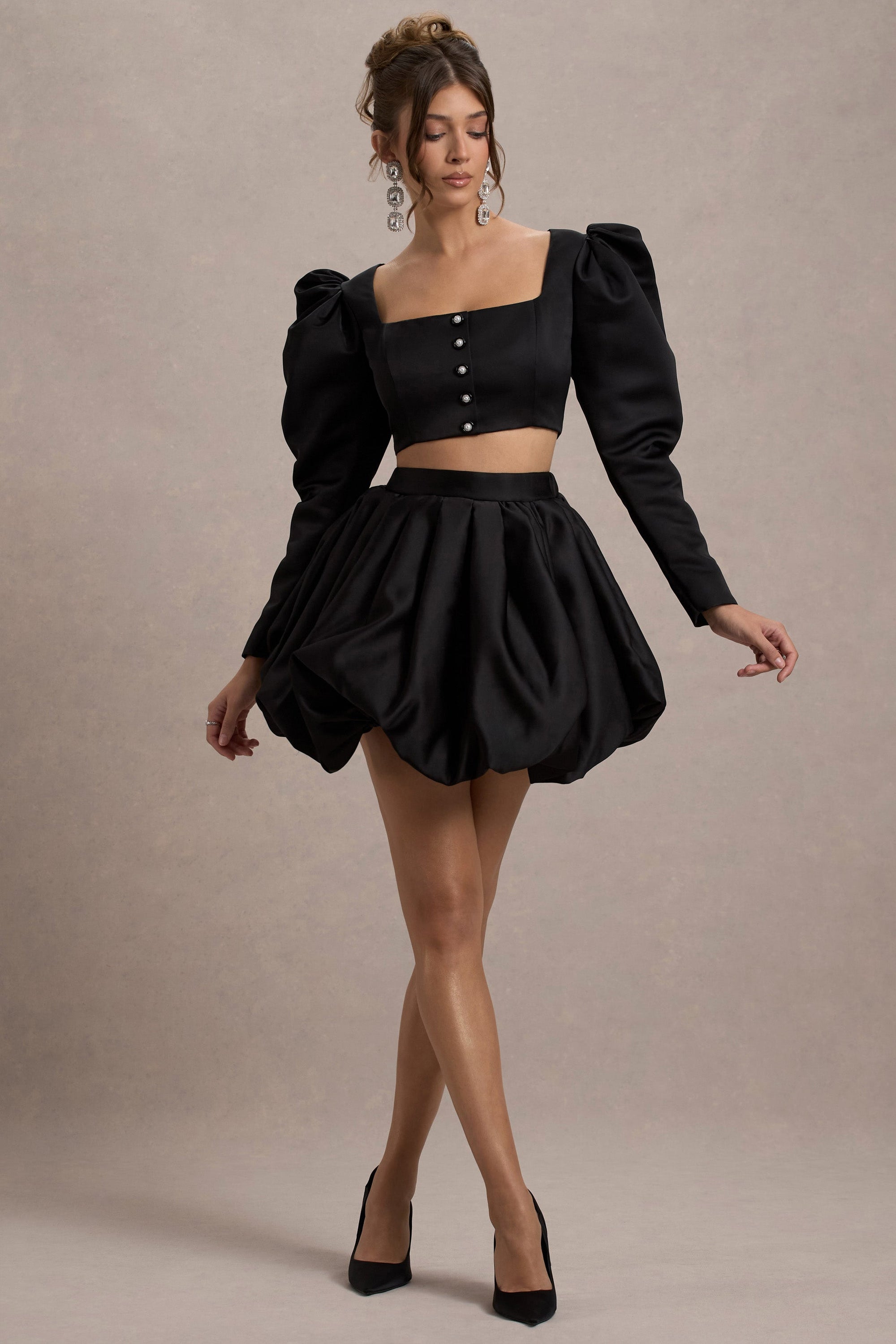 Tosca | Black Satin Bubble Mini Skirt - Club L London - AUS