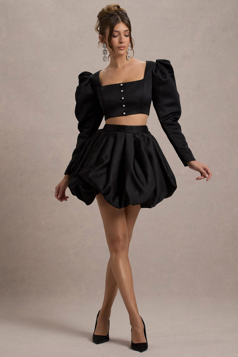 Tosca | Black Satin Bubble Mini Skirt - Club L London - AUS
