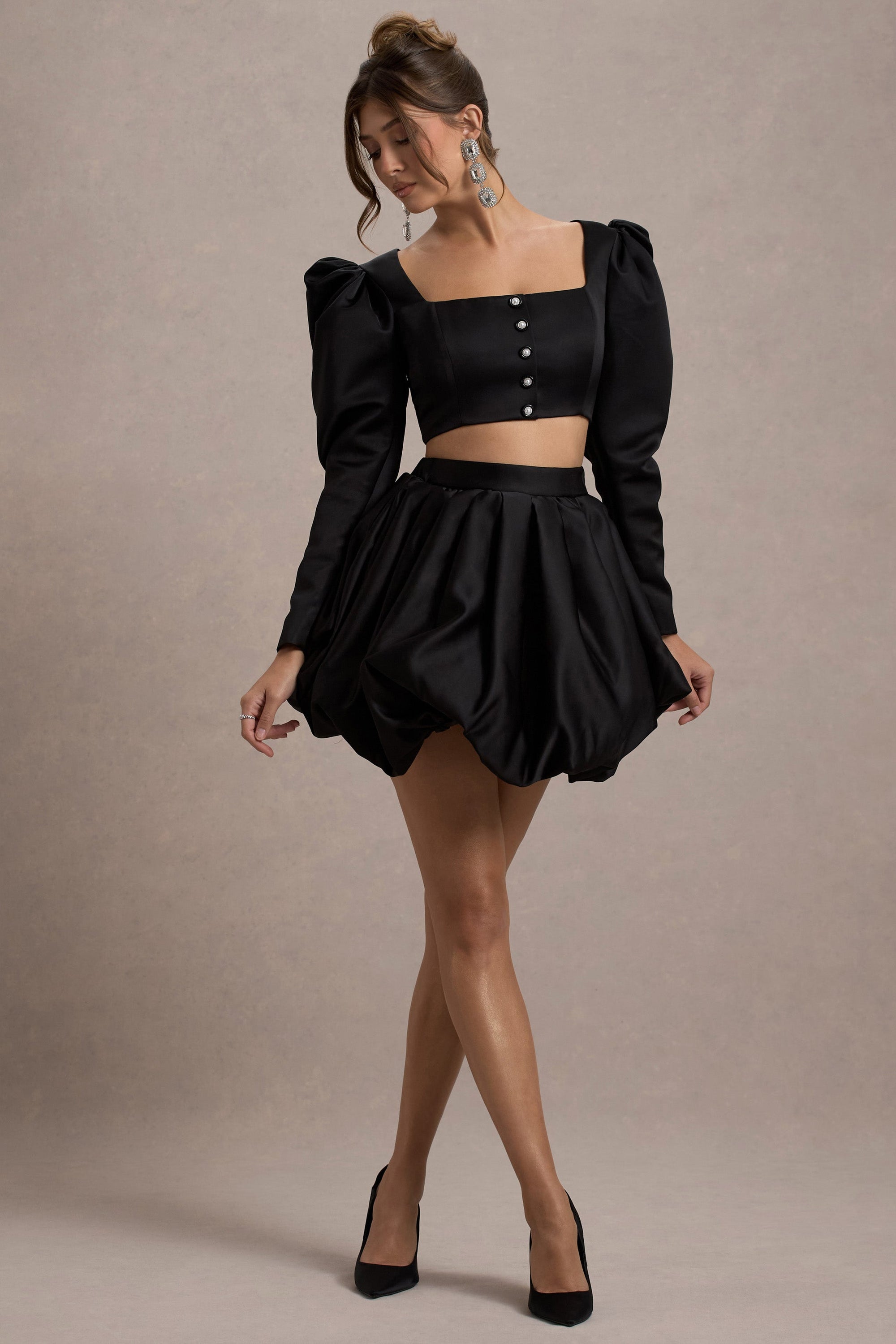 Tosca | Black Satin Bubble Mini Skirt - Club L London - AUS