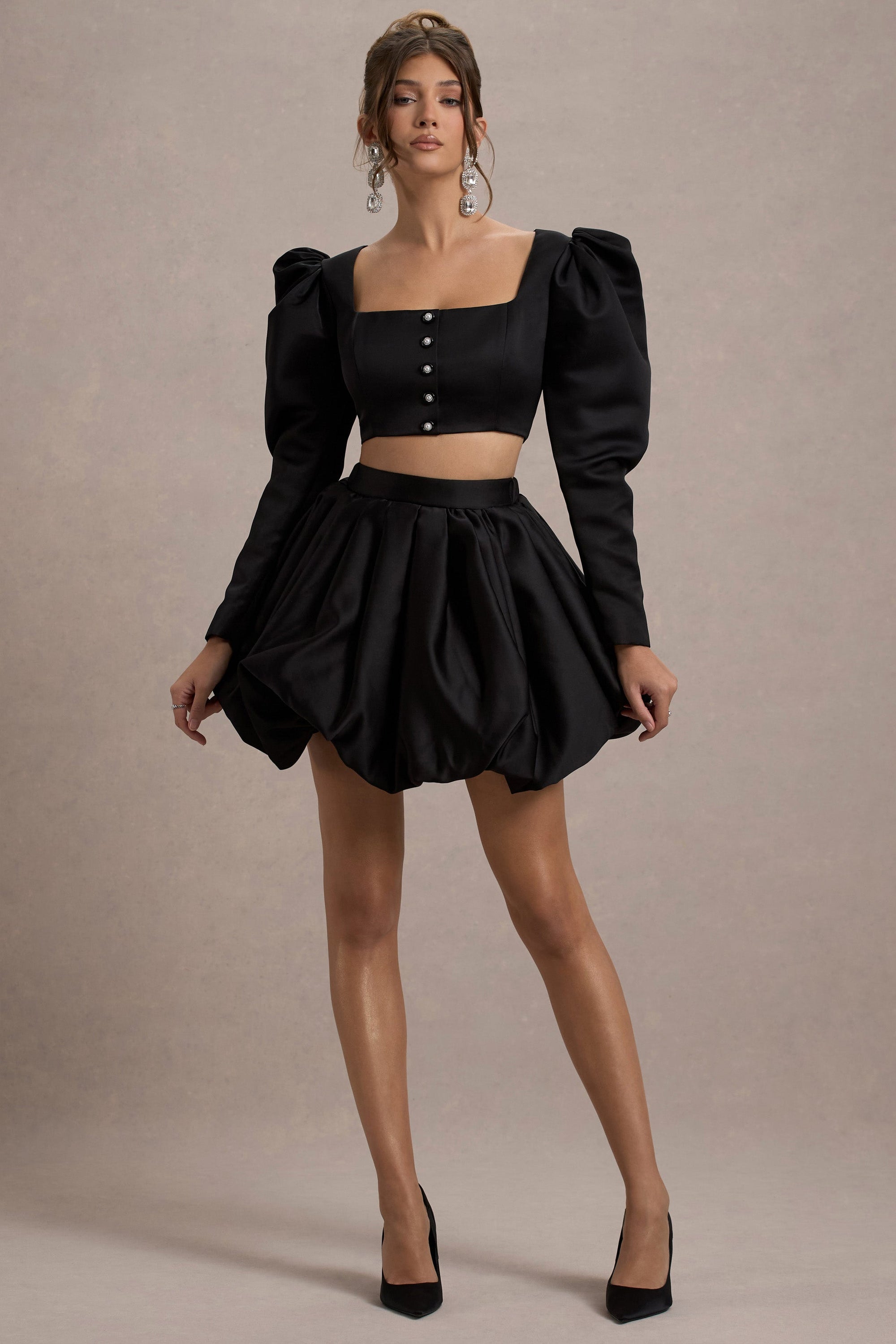 Tosca | Black Satin Bubble Mini Skirt - Club L London - AUS