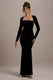 Morana | Black Velvet Square-Neck Long-Sleeve Maxi Dress - Club L London - AUS
