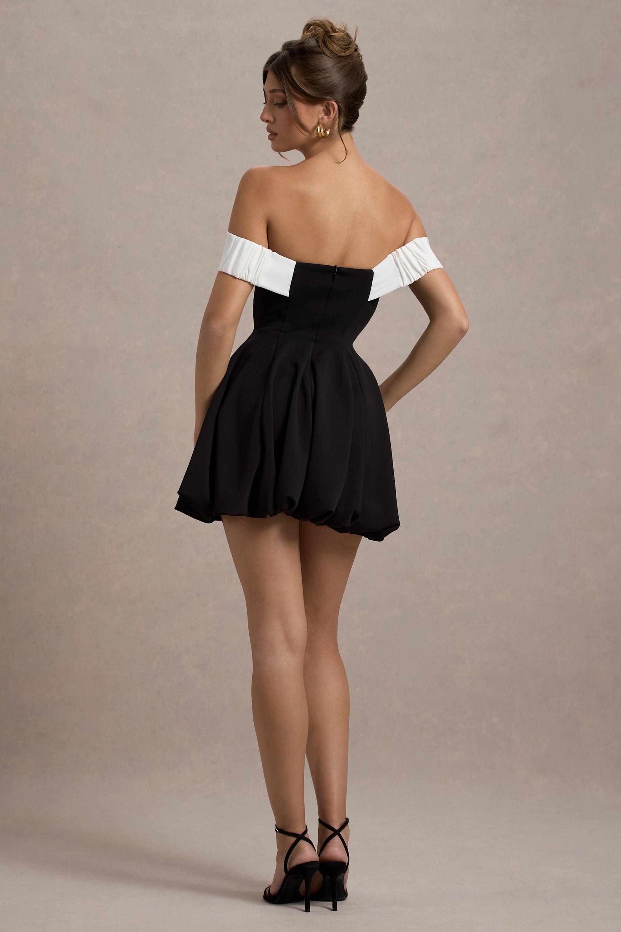 Minimoiselle | Black & White Bow Bardot Mini Dress With Puff-Ball Skirt - Club L London - AUS