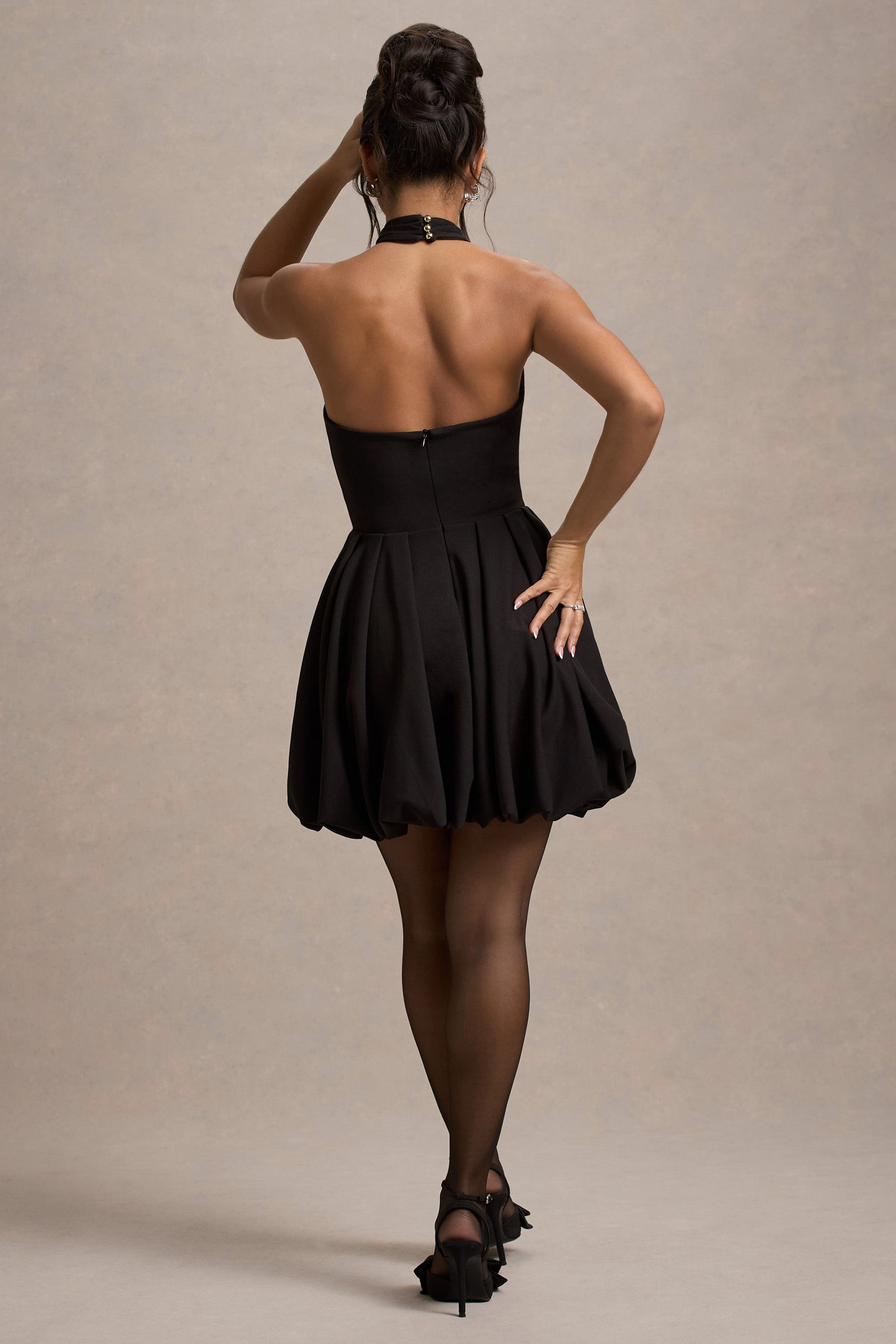 Klytie | Black Halter-Neck Mini Dress With Puff-Ball Skirt - Club L London - AUS