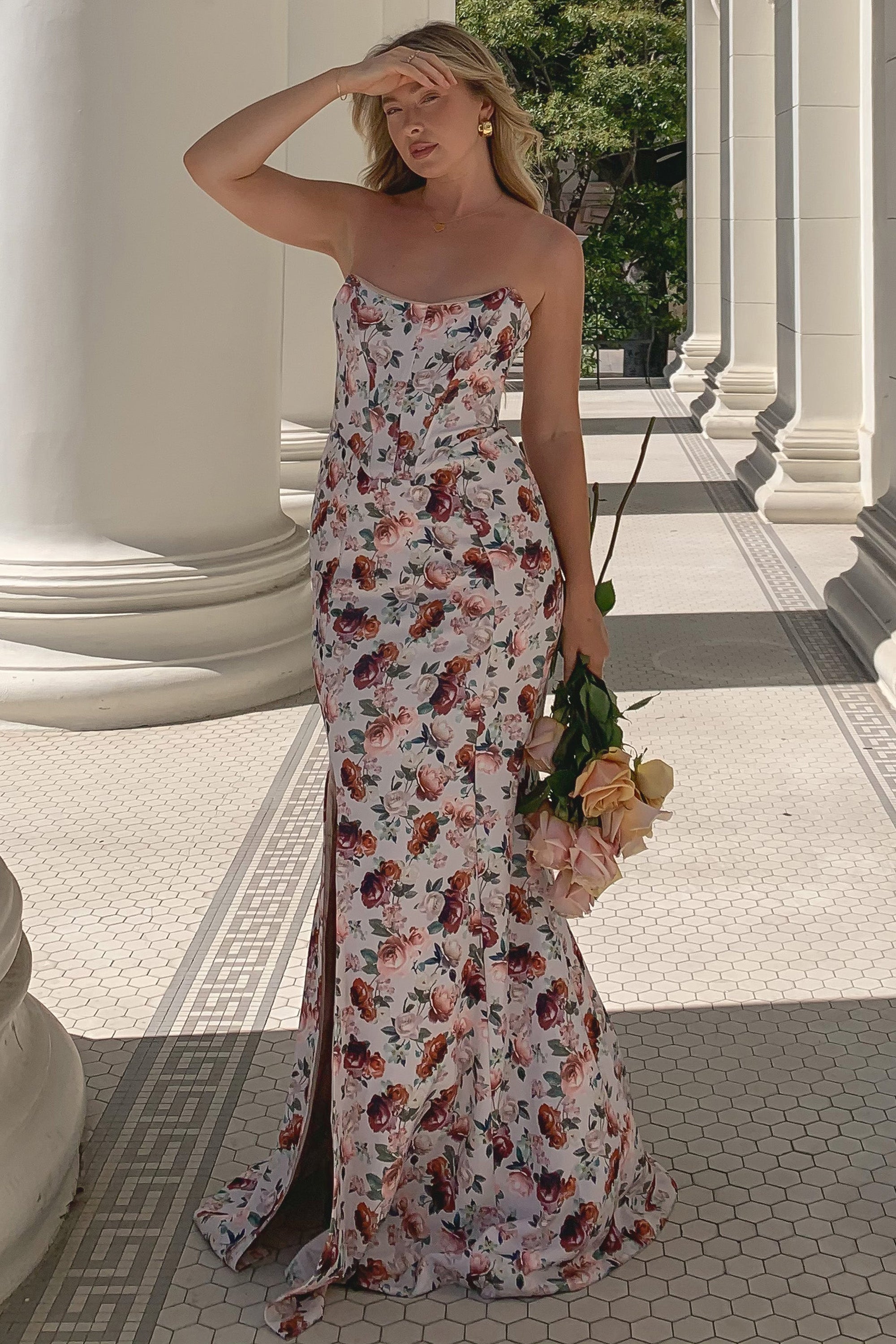 Blenheim | White Floral Corset Bodycon Maxi Dress - Club L London - AUS