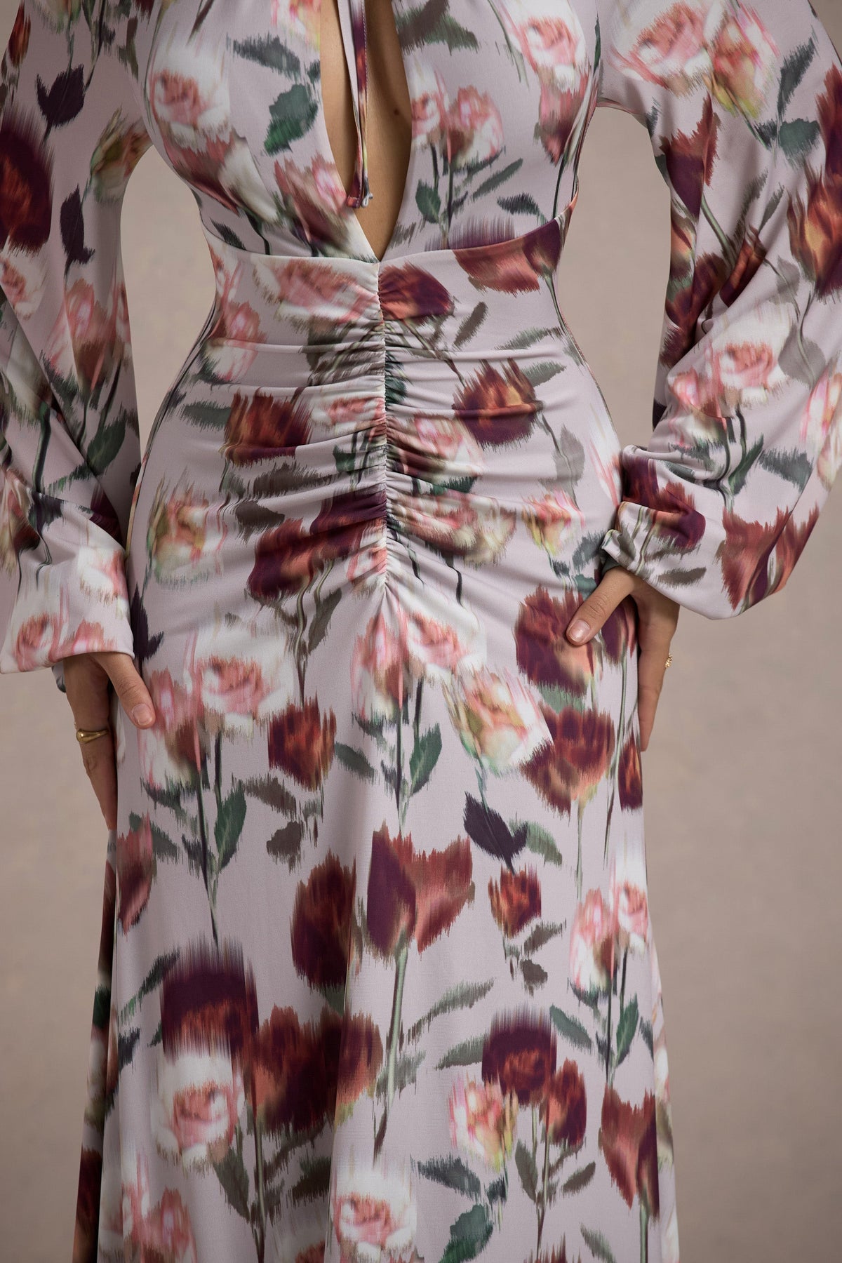 Althena Cream Floral Print BalloonSleeve Maxi Dress Club L London AUS