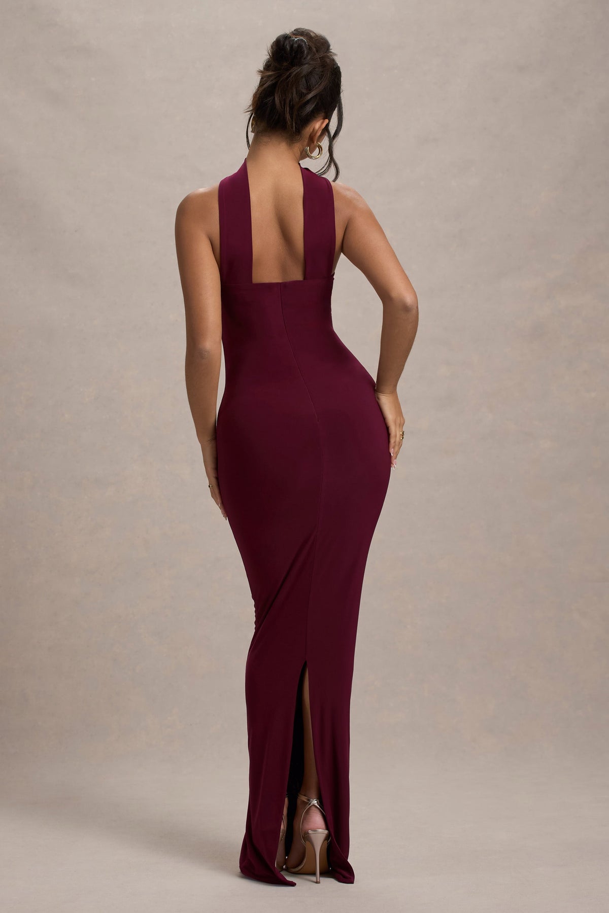 Nobu Burgundy Bandeau Maxi Dress With Halter-Collar Club L London - AUS Nobu Burgundy Bandeau Maxi Dress With Halter-Collar Club L London - AUS