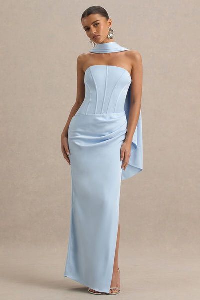 baby blue corset dress Joseline | Powder Satin Wrap Maxi With Scarf – Club L London Berylove Women Pleated Corset Formal events upload-20241211 Size:1XL (16)