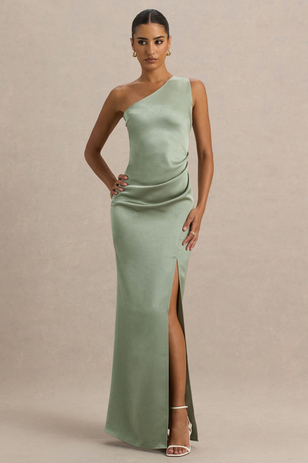 Beth Sage Asymmetric Neckline High-Split Maxi Dress Club L London - AUS Beth Sage Asymmetric Neckline High-Split Maxi Dress Club L London - AUS