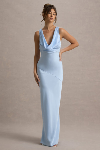 Alesso | Powder Blue Satin Cowl-Neck Slip-Maxi Dress Club L London - AUS Alesso | Powder Blue Satin Cowl-Neck Slip-Maxi Dress Club L London - AUS