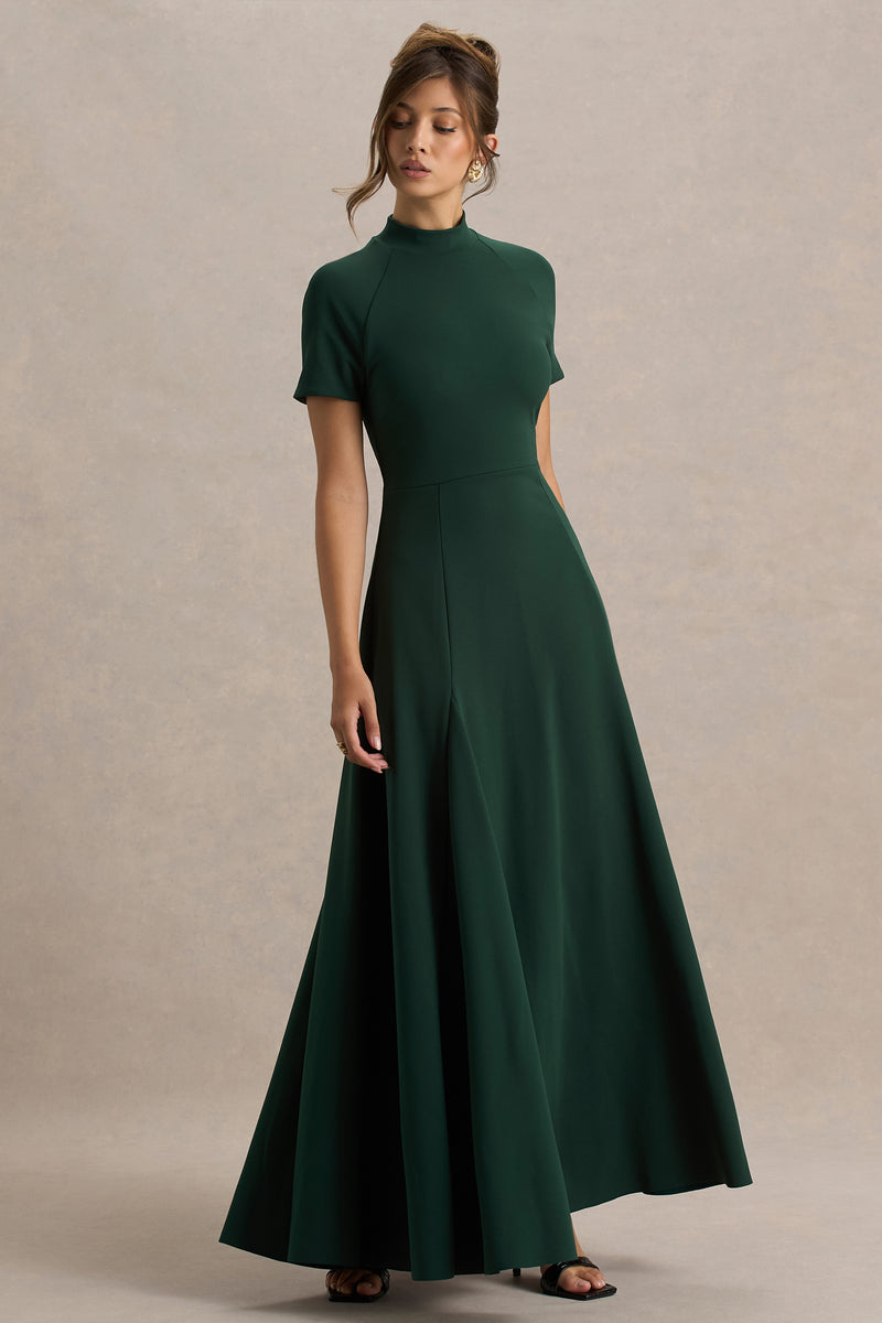 Alea Dark Green HighNeck ShortSleeve Maxi Dress Club L London AUS — free download